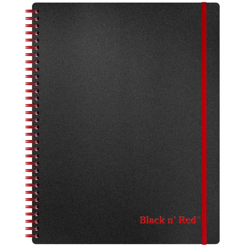 Black n' Red Notebook, Business Journal, 11" x 8", 70 Sheets, Ruled, Optik Paper, Scribzee App, Flexible Poly Cover, Wirebound, Black (K67030) - Image 1